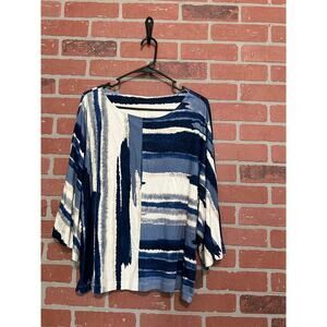 Chico’s Blue and Cream Abstract Print with Dolman Sleeve Top - M